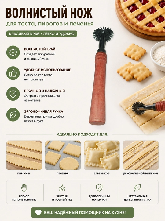 Xamir, pirog va pechenyelar uchun to‘lqinsimon pichoq - 