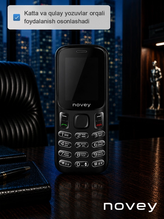 Novey M185 knopkali telefon, mini, radio, kamerasiz, Dual SIM