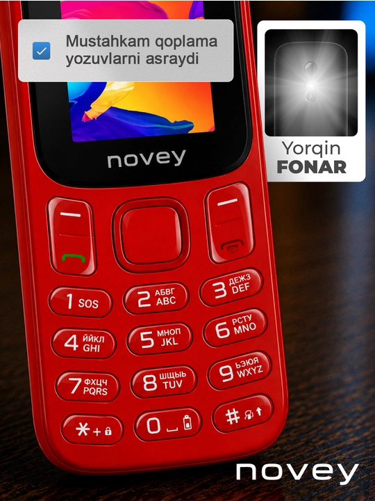Novey M185 knopkali telefon, mini, radio, kamerasiz, Dual SIM