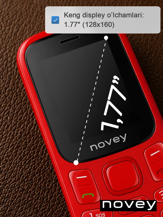 Novey M185 knopkali telefon, mini, radio, kamerasiz, Dual SIM