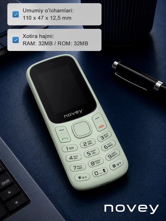 Novey M185 knopkali telefon, mini, radio, kamerasiz, Dual SIM