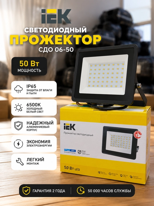 EK SDO 06-50 LED 50 Vt 6500K IP65 qora tashqi LED projektor - 