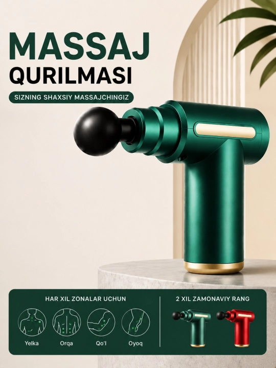 Massajyor, to‘pponcha bilan zarba berish, tana, orqa, bo‘yinni massaj qilish apparati