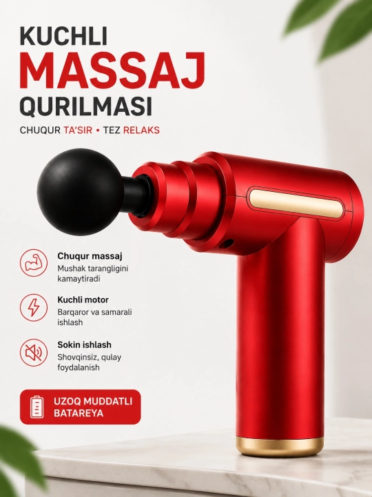 Massajyor, to‘pponcha bilan zarba berish, tana, orqa, bo‘yinni massaj qilish apparati