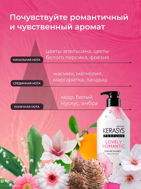 Шампунь для волос - Кератин, для женщин, Kerasys Lovely Romantic, 600 мл