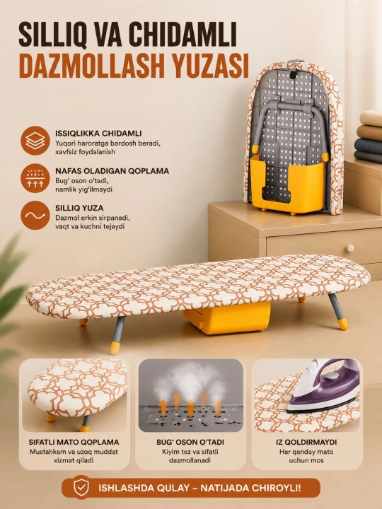 Issiqqa chidamli silikon gilamchali stol uchun buklanadigan mini dazmollash taxtasi