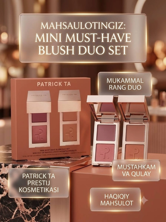 PATRICK TA Mini Must-Have Blush Duo Set – Mini krem va pudrali rumyana to'plami - 