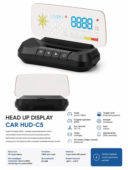 Avtomobil Head-Up Display — xavfsiz haydash uchun zamonaviy proyeksion displey