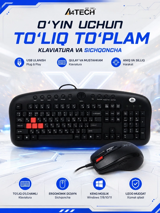 Игровой набор мышка и клавиатура A4tech X7, KX-2810BK - 