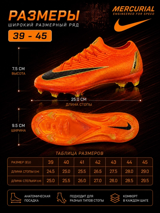 Futbol butsalari, Mercurial butsalari, tishli butsa, tabiiy maydon uchun butsa