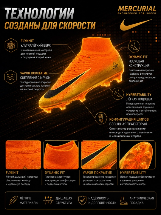 Futbol butsalari, Mercurial butsalari, tishli butsa, tabiiy maydon uchun butsa