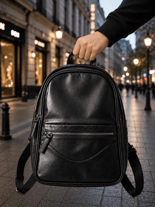 Унисекс рюкзак, черный городской backpack из эко-кожи для повседневного использования - 