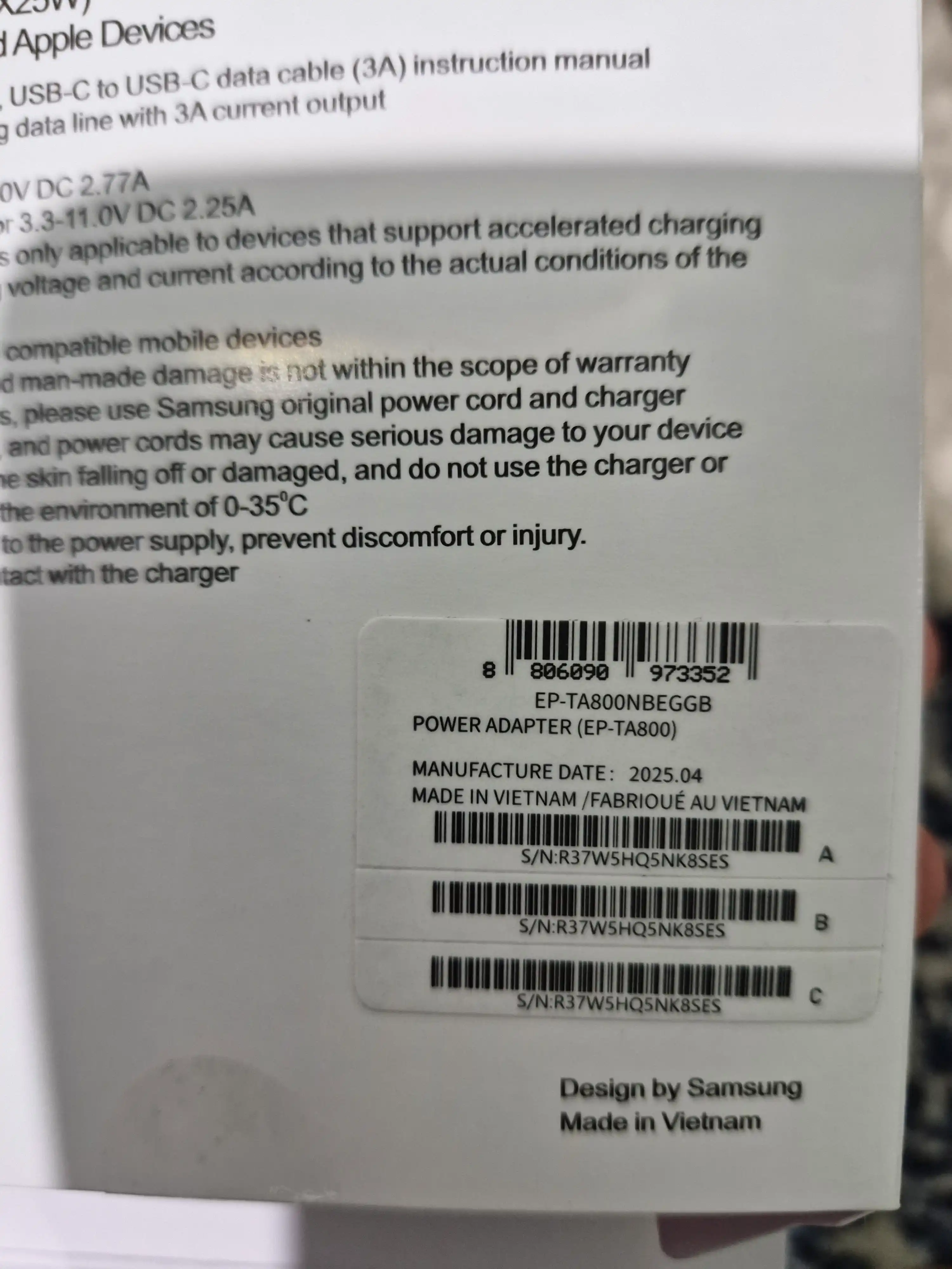 Samsung зарядное устройство 25 W с кабелем Type-C, очень быстрая зарядка