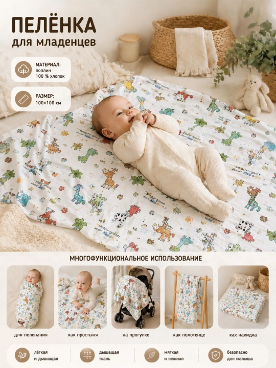Bolalar uchun muslin adyol-pelyonka - 