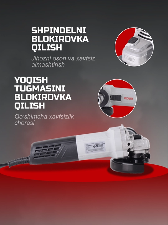 Burchak silliqlovchi bolgarka mashinasi USHM-125/1100E Resanta art. 75/12/10