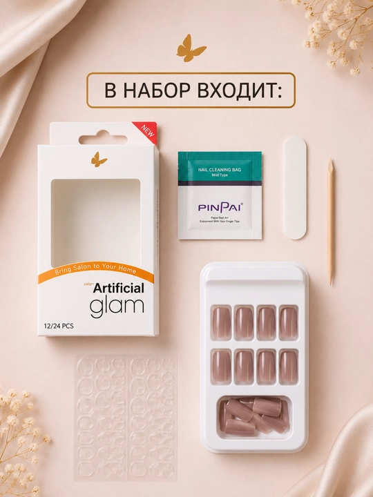 Накладные ногти 24шт, искусственные типсы + набор для маникюра, многоразовые