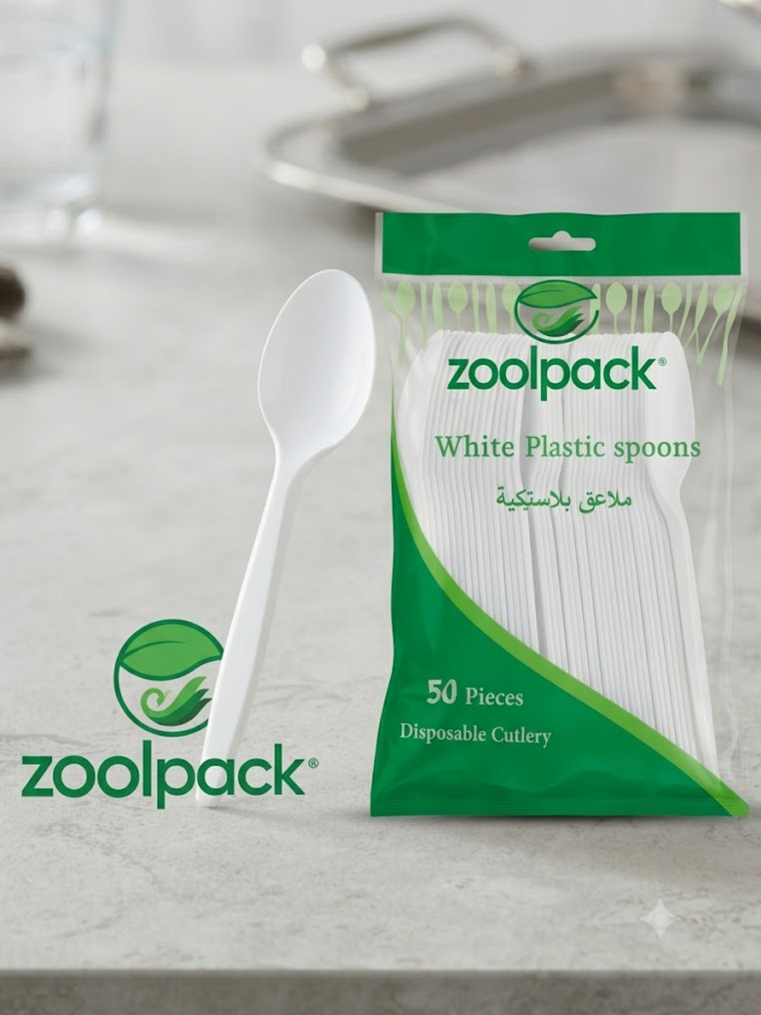 Zoolpack bir martalik plastik qoshiqlar 50 dona 16,5 sm (165) - 