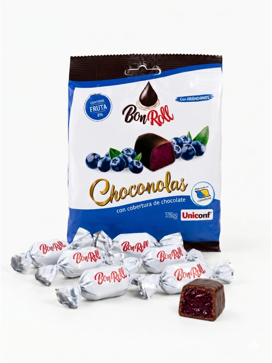 BonRoll qora shokoladdagi chernikali mevali jele konfet, 72 g