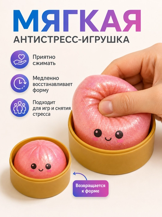 Сквиши пельмень сюрприз антистресс игрушка, случайный цвет, 1 шт