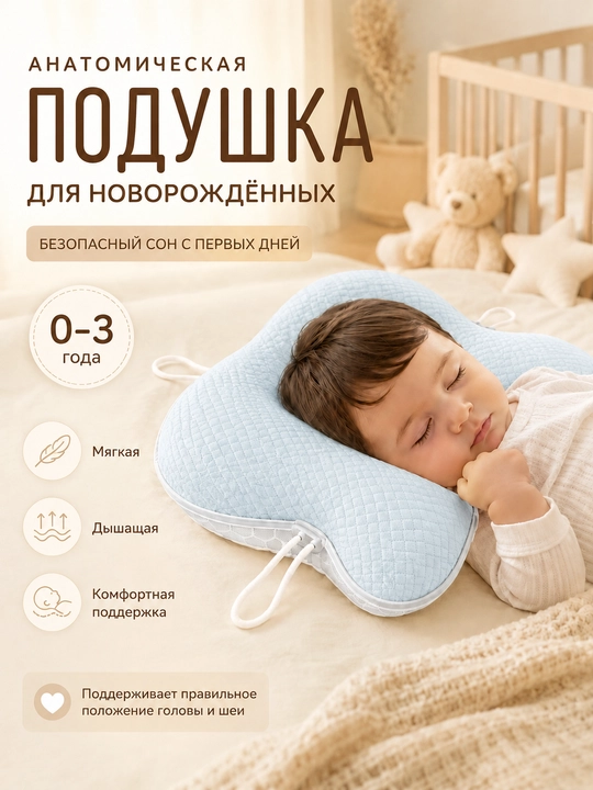Анатомическая подушка для новорожденных, 0-3 года - 