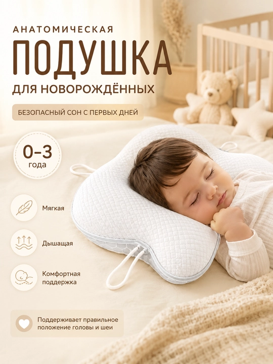Анатомическая подушка для новорожденных, 0-3 года - 