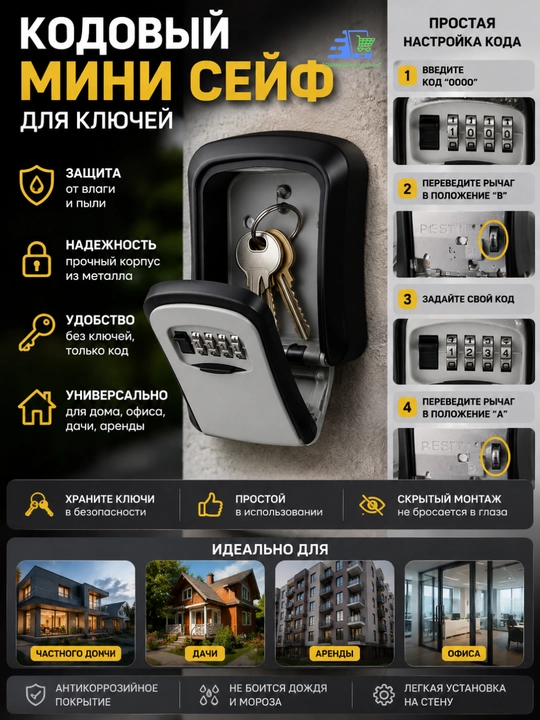 Кодовый мини сейф для ключей