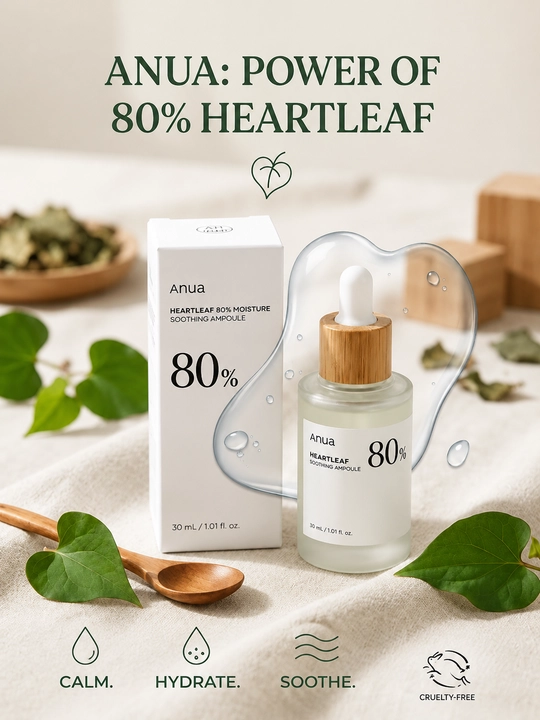Anua Heartleaf namlantiruvchi va tinchlantiruvchi zardob-ampulasi 80%, 30 ml