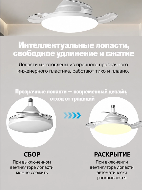 LED люстра с вентилятором с пультом 3 режима света 4 скорости современная для дома и офиса