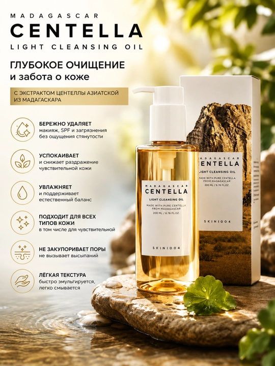 Масло для снятия макияжа с центеллой SKIN1004 Madagascar Centella Light Cleansing Oil - 