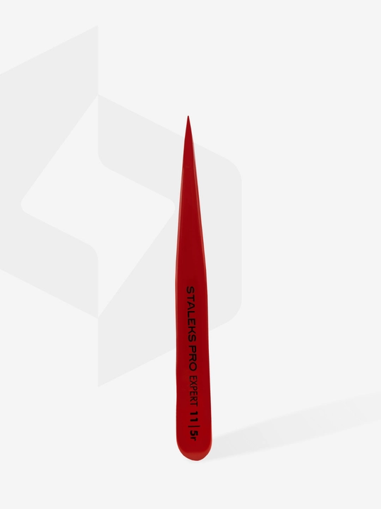 Пинцет для бровей красный STALEKS PRO EXPERT 11 TYPE 5 rр, точечный