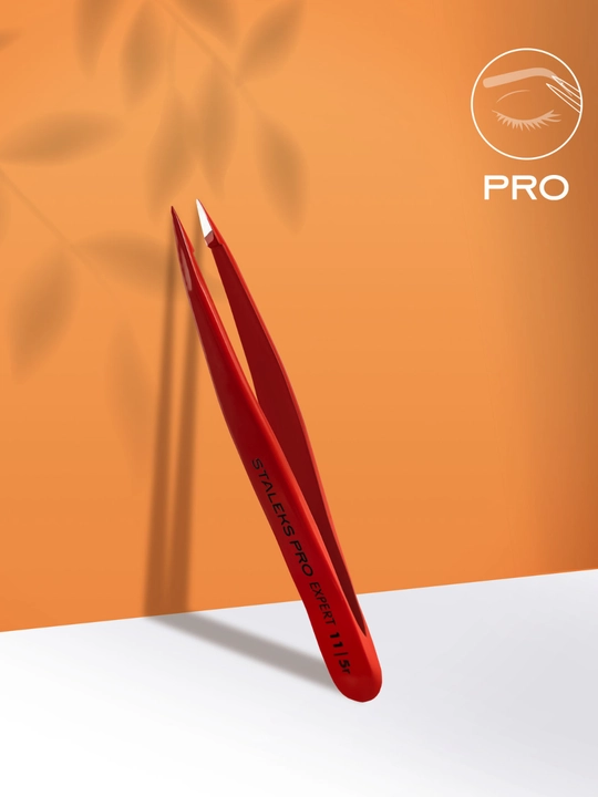 Пинцет для бровей красный STALEKS PRO EXPERT 11 TYPE 5 rр, точечный
