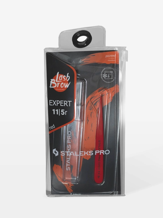 Пинцет для бровей красный STALEKS PRO EXPERT 11 TYPE 5 rр, точечный