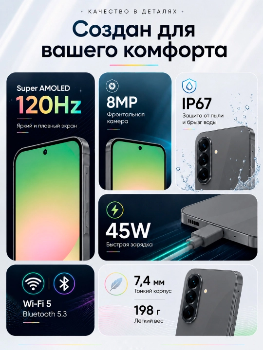 Смартфон Samsung Galaxy A56 5G, 8GB 256GB, SAMOLED 120Hz 6.7", 5000 mAh