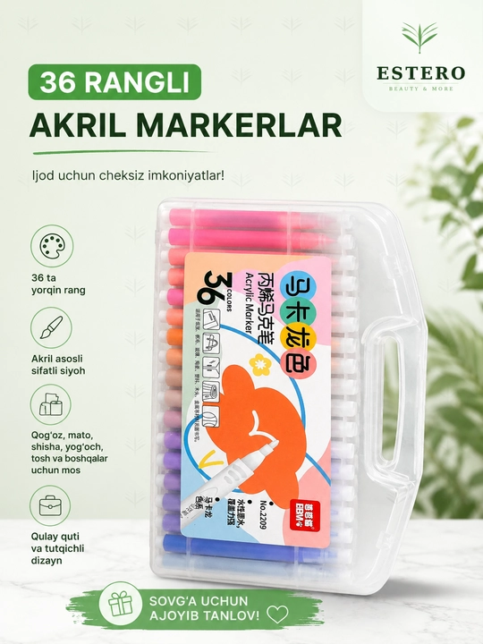 Acrylic Marker 36 rangli akril marker to‘plami rasm va dekor uchun 