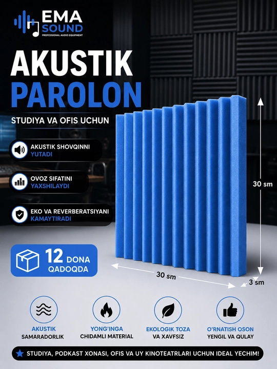 Akustik Porolon Panellar 30x30x2.5sm studiya va ofislar uchun - 