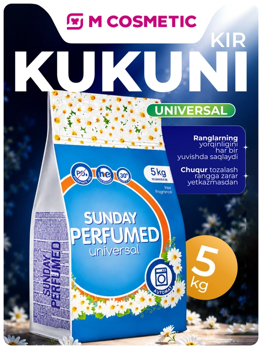 SUNDAY Kir yuvish kukuni avtomatik universal gulli xushbo‘y 5 kg