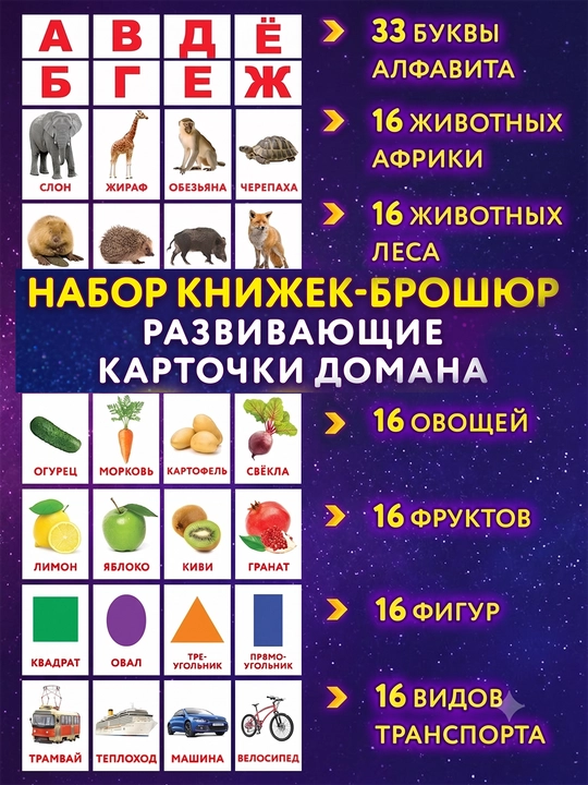 Набор из 7 развивающих и обучающих IQ карточек по методике Домана - Карточки Домана 129