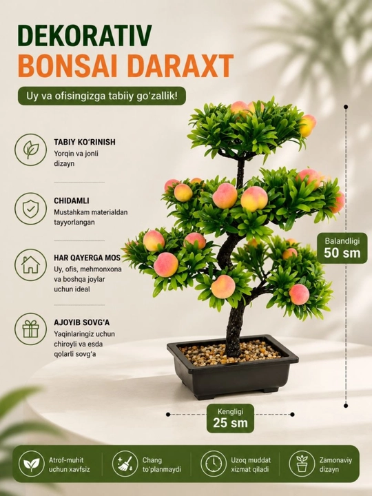 Sun'iy bonsai daraxti, dekorativ mevali daraxt, dekorativ bonsai, mehmonxona dekori - 