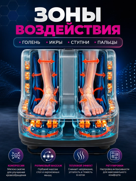 Oyoqlar va boldirlar uchun elektr massajyor, 6 rejimga ega, dam olish uchun, ixcham