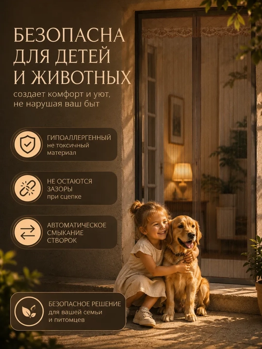 Москитная сетка на дверь, антимоскиткая сетка, 120х210 на магнитах, занавеска от комаров