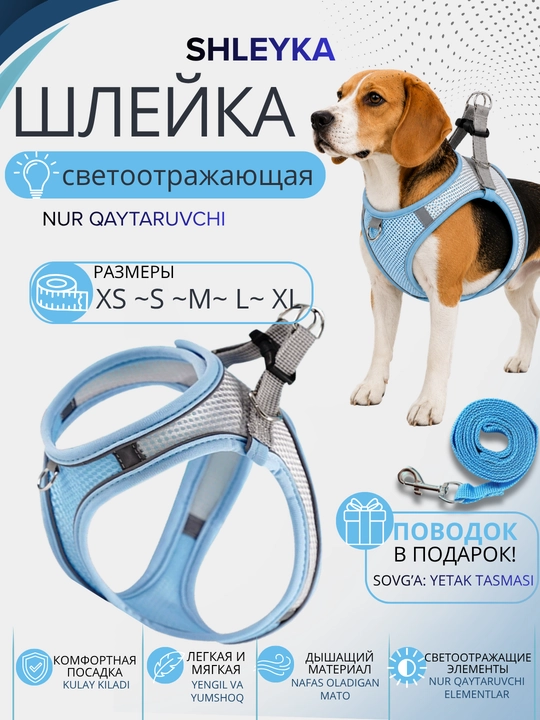 Прогулочная шлейка - жилетка, для собак и кошек разных пород, с поводком, 1.5 м - 