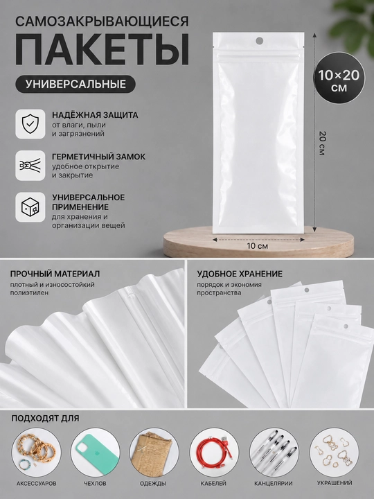 Zip-lock пакеты для аксессуаров и мелких предметов, 10 × 22 см