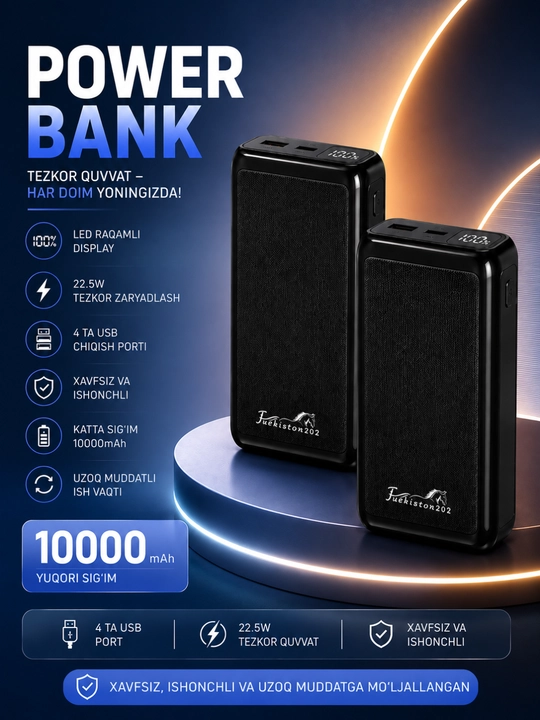 Power Bank 10000/20000/30000mAh 22.5W быстрая зарядка LED дисплей USB порты - 