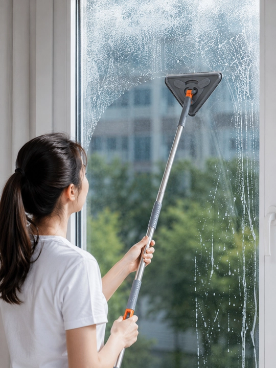 Uchburchak oyna tozalash cho‘tkasi, teleskopik sopli, 2 tomonlama mikrofiber mop