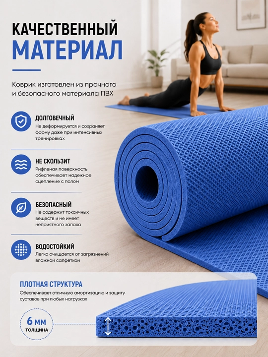 Коврик для йоги, коврик для фитнеса, спортивный коврик, коврик для упражнений, для пилатес