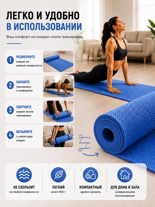 Коврик для йоги, коврик для фитнеса, спортивный коврик, коврик для упражнений, для пилатес