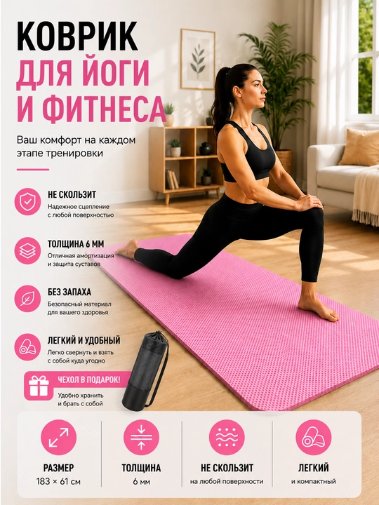 Yoga uchun gilamcha, fitnes gilamchasi, sport gilamchasi, mashqlar va pilates uchun gilamcha - 