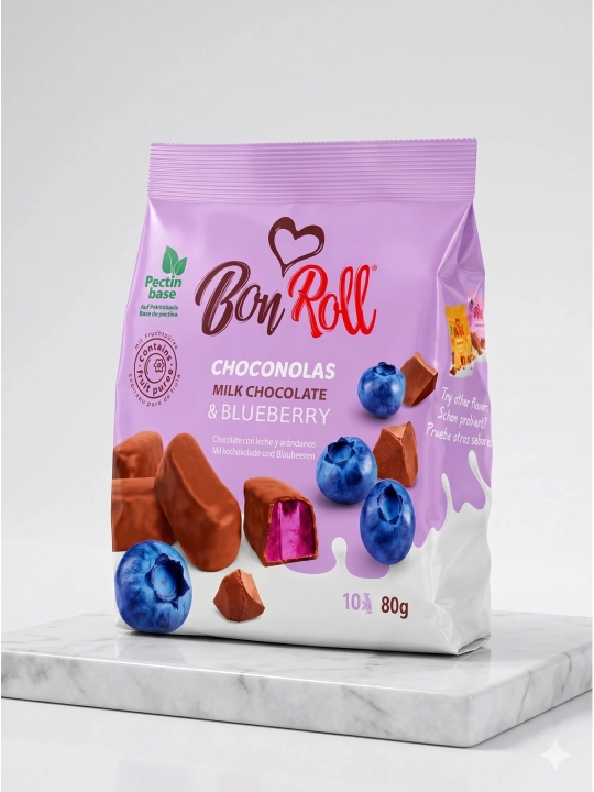 BonRoll Choconolas sutli shokoladdagi ko‘k mevali marmelad, 80 g