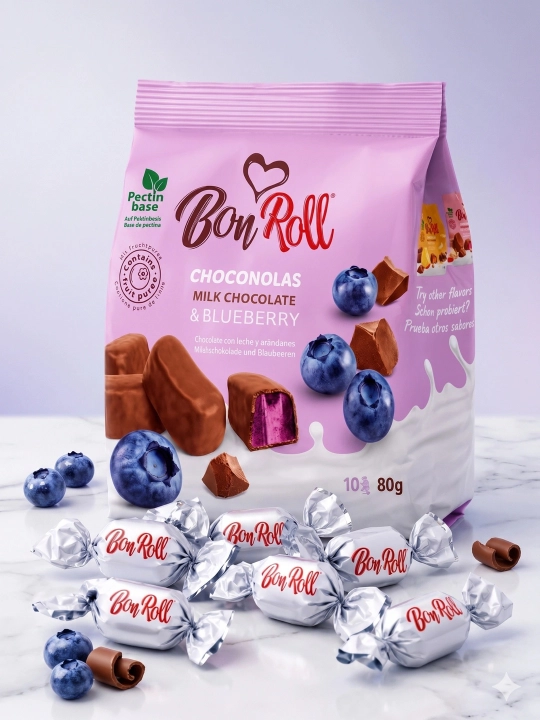 BonRoll Choconolas Фруктовый мармелад в молочном шоколаде с черникой, 80 г - 