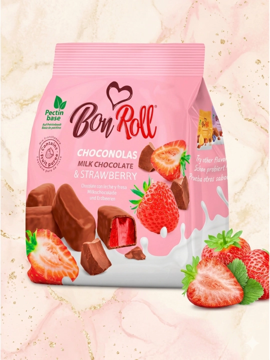 BonRoll Choconolas Фруктовый мармелад в молочном шоколаде, с клубникой, 80 г - 